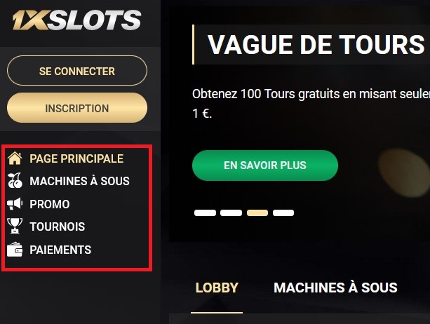 Menu latéral sur le site